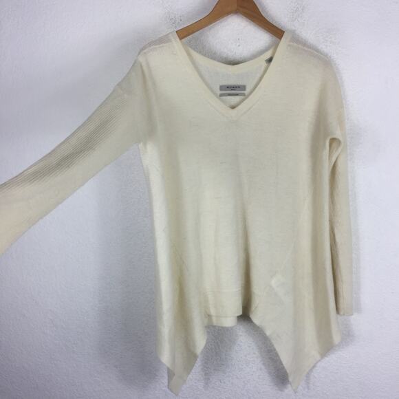 Allsaints Kelsey Cream V-neck Knit Top Lightweight Small Italian Yarn Minimalist - Picture 12 of 14